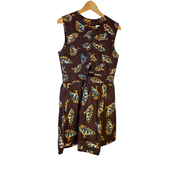 Atelier 1756 Brown Orange Butterfly Smocked Cutout Mini Cotton Dress XL NWT - Picture 5 of 13